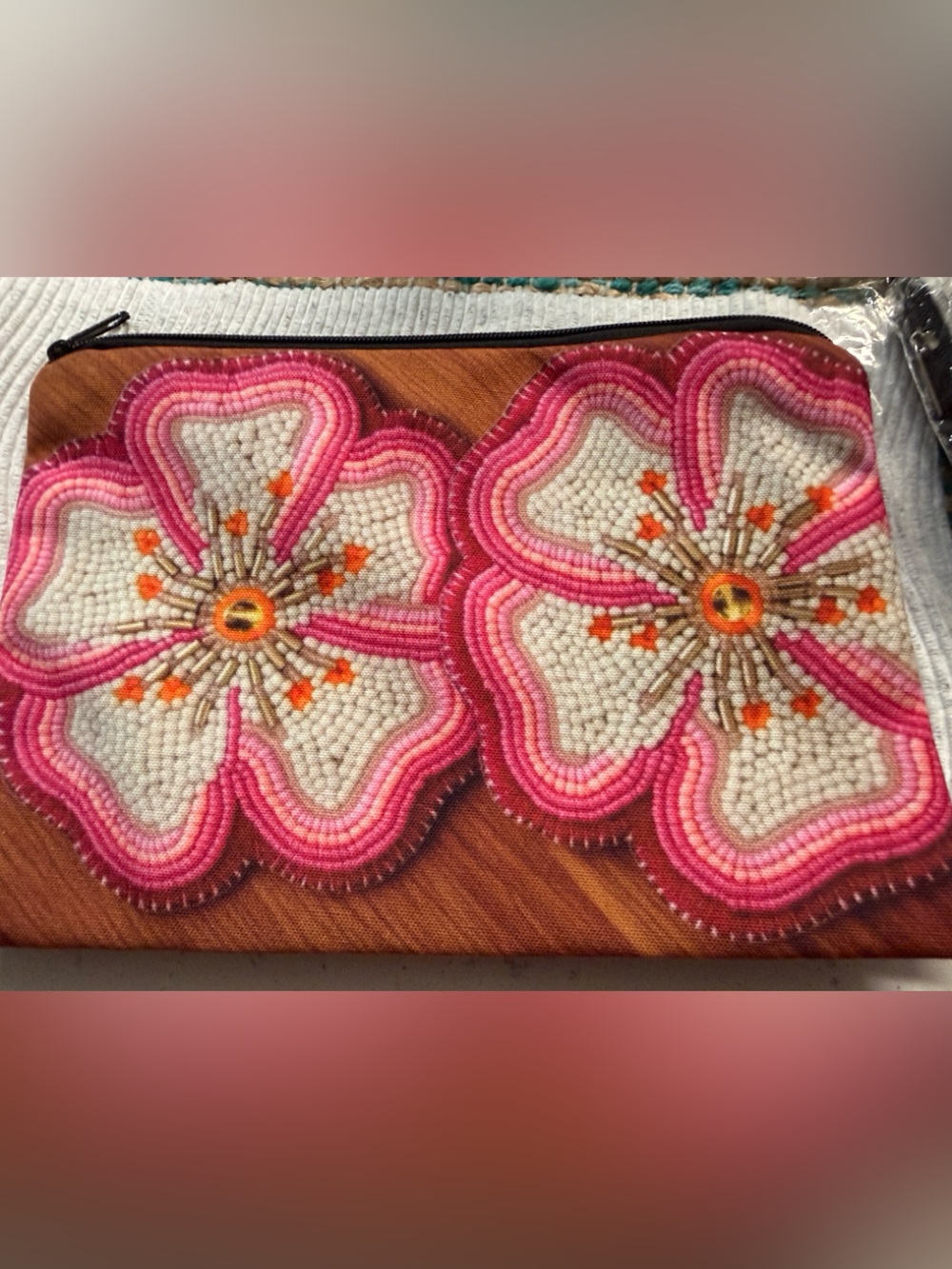 Mini Floral Pink Embroidered Zip Pouch